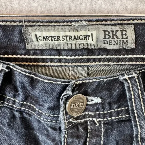 BKE Carter Jeans Mens 32 Straight Leg Y2K Ridged Denim Biker Thick Stitch Rodeo - Picture 3 of 11